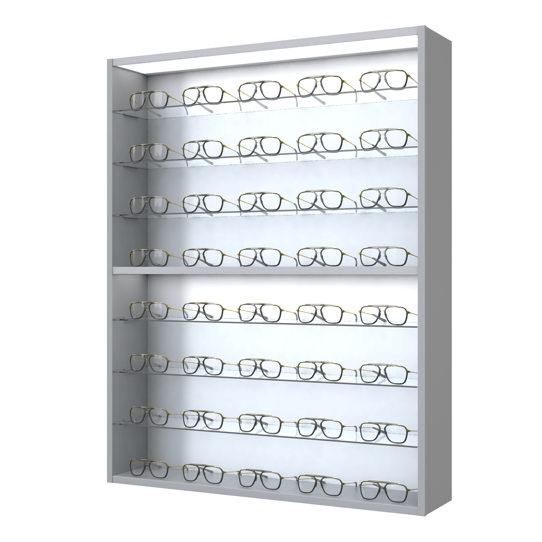 Top Vision Instore CARRÉ BRILLENSCHRANK WAND MIT GLASBÖDEN