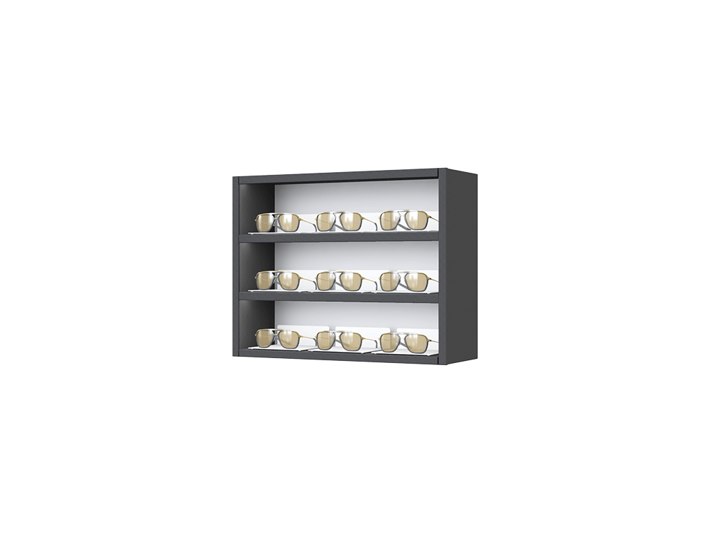 [CS.3x3.BL.TW-S] Carré with steel LED-shelves (50cm (3 shelves), 64cm, Black (9005), Single)