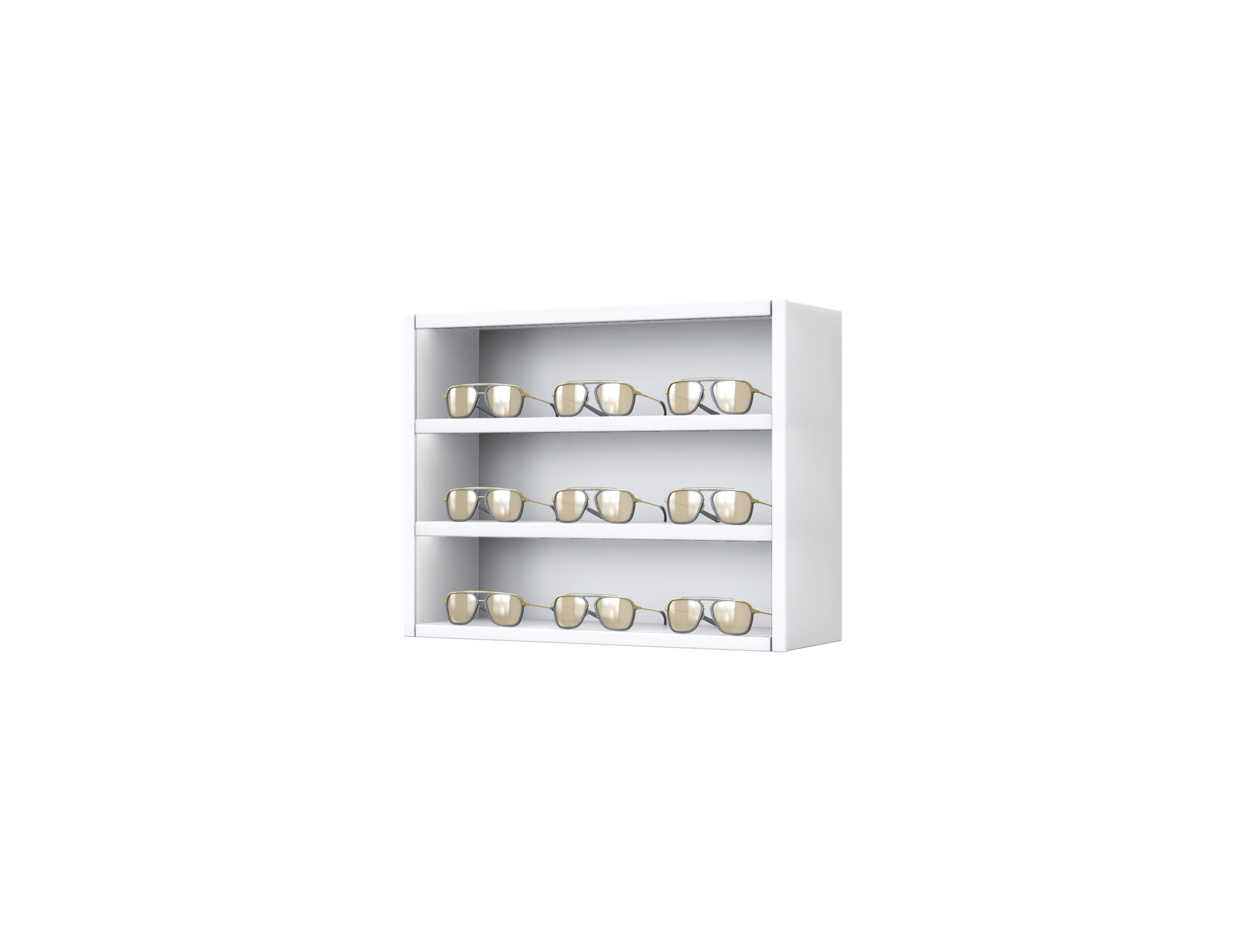 [CS.3x3.TW.TW-S] Carré avec étagères LED en acier (​50cm (3 étagères), 64cm, Blanc (9016), Seul)