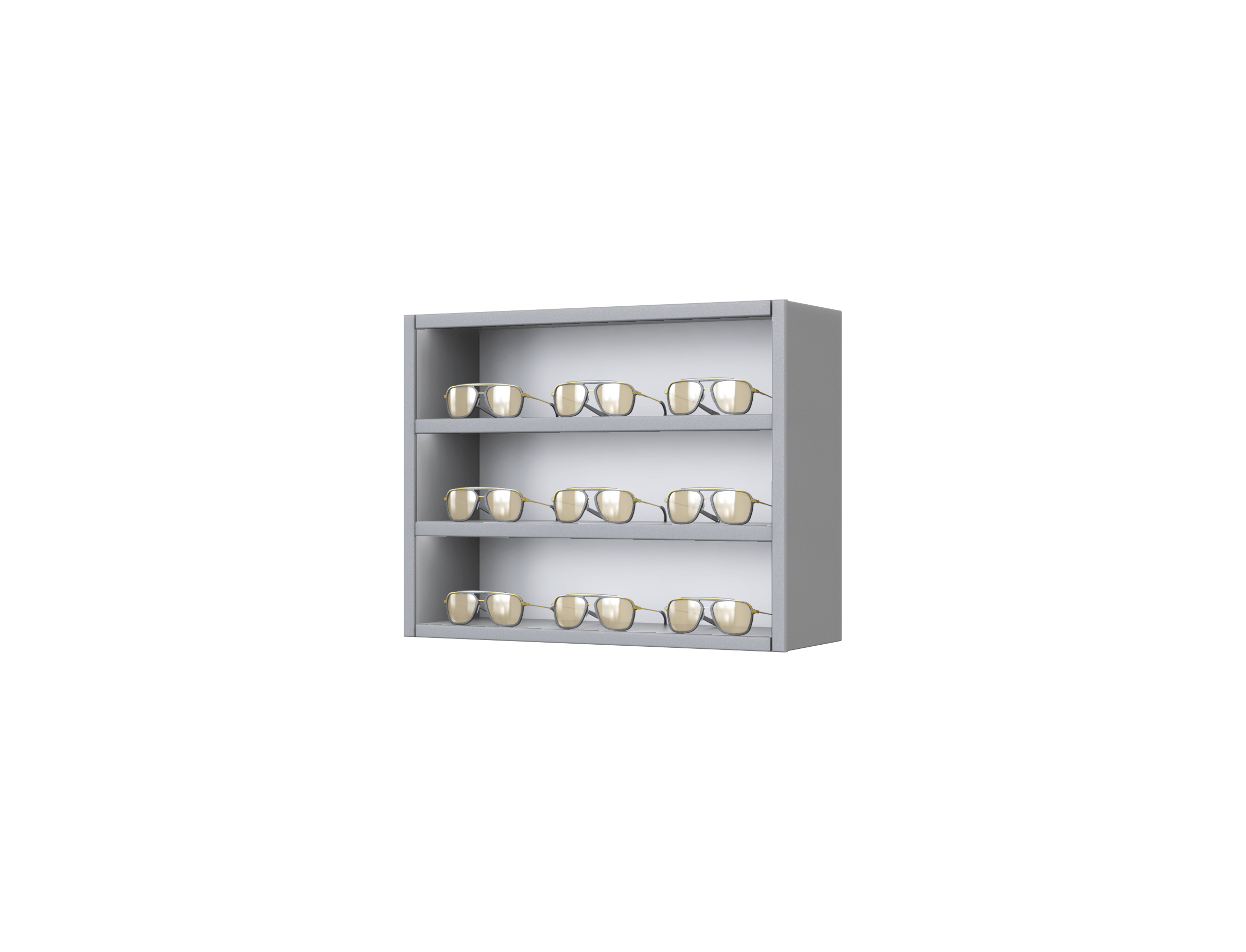 [CS.3x3.WG.TW-S] Carré avec étagères LED en acier (​50cm (3 étagères), 64cm, Gris (7040), Seul)