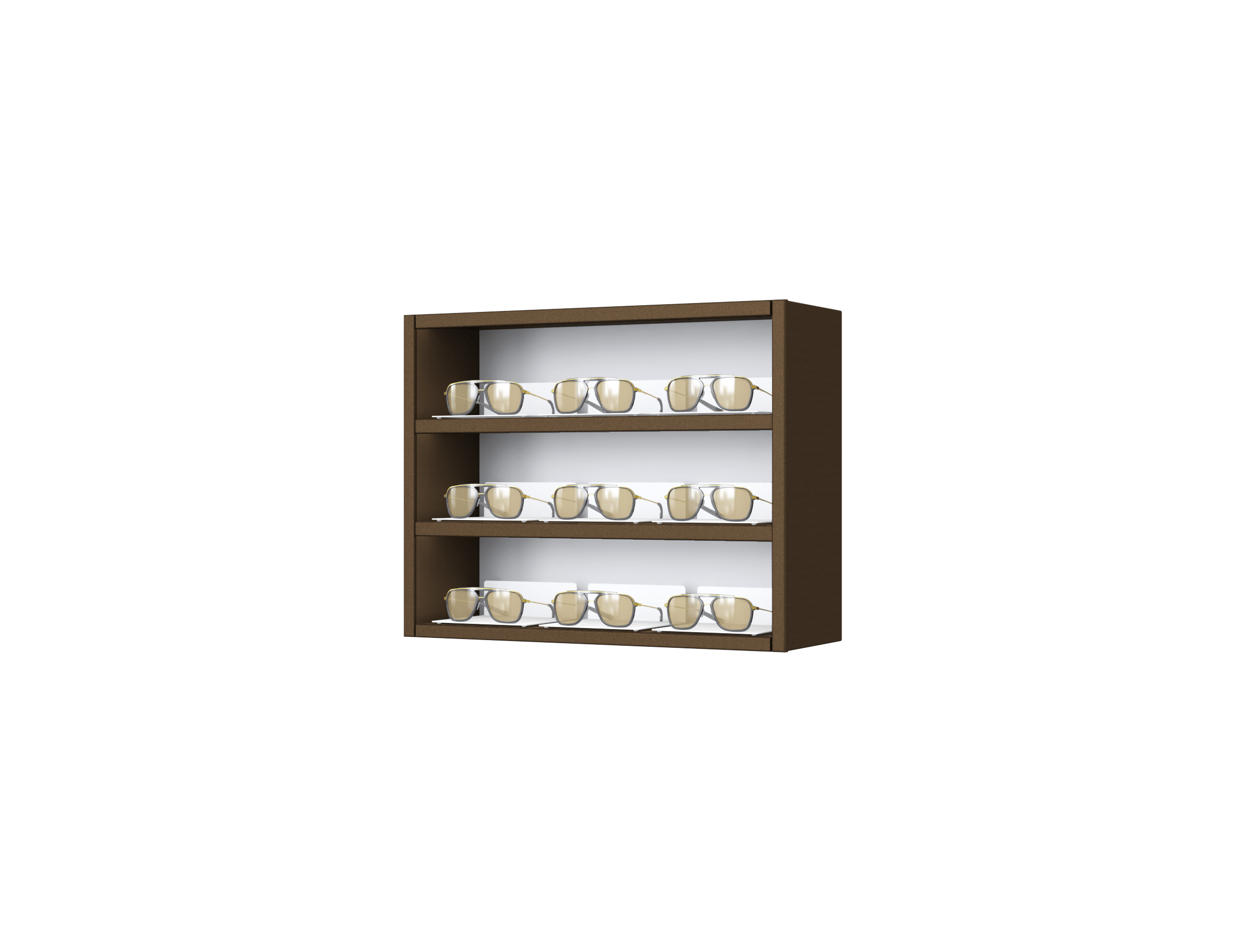 [CS.3x3.TR.TW-S] Carré avec étagères LED en acier (​50cm (3 étagères), 64cm, Brun (8011), Seul)