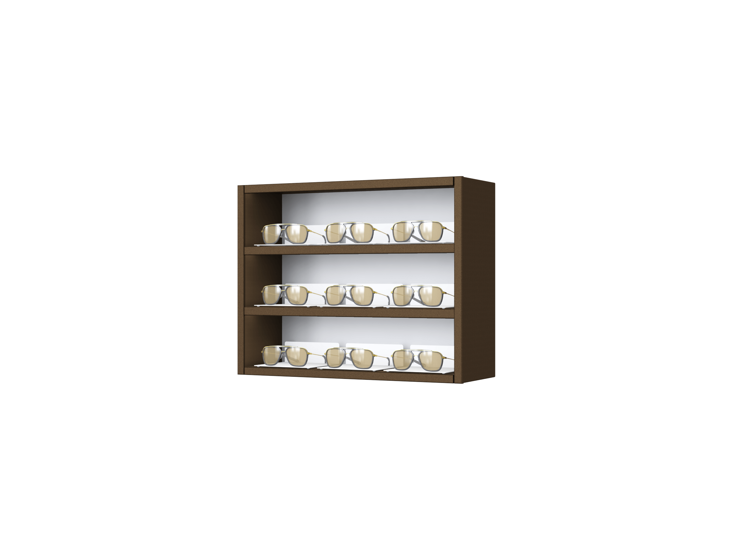 [CS.3x3.TR.TW-S] Carré with steel LED-shelves (50cm (3 shelves), 64cm, Brown (8011), Single)