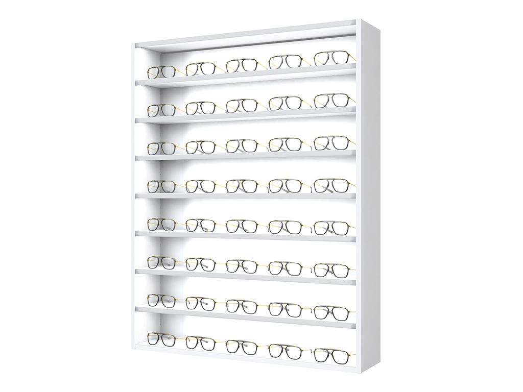 [CS.8x5.TW.TW-S] Carré with steel LED-shelves (130cm/8 shelves, 102cm, Traffic white 9016, Traffic white 9016, Single)