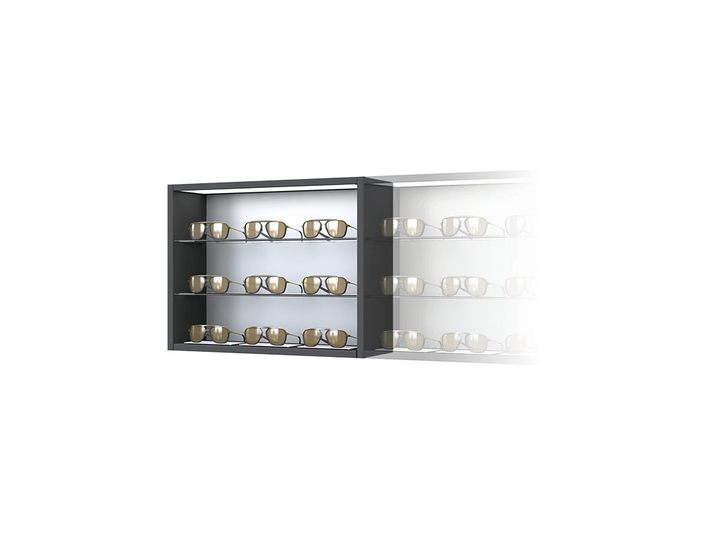 [CG.3x3.BL.TW-L] Carré with glass shelves (50cm (3 shelves), 64cm, Black (9005), Left)