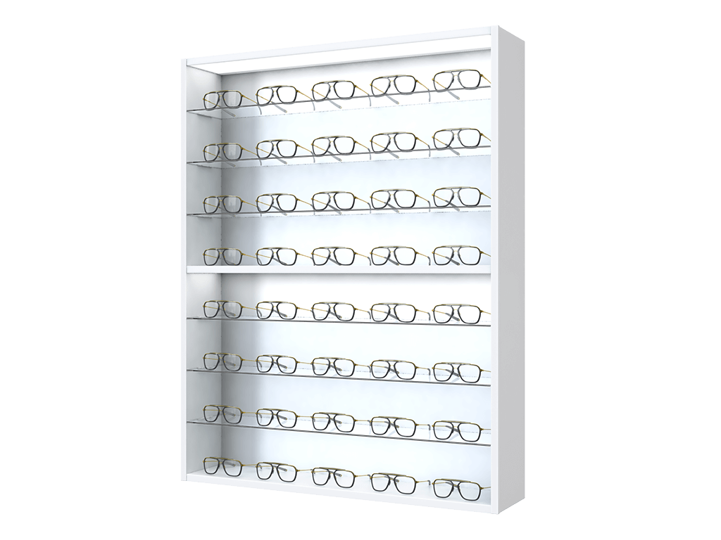 [CG.8x5.TW.TW-S] Carré avec étagères en verre (130cm (8 étagères), 102cm, Blanc (9016), Seul)