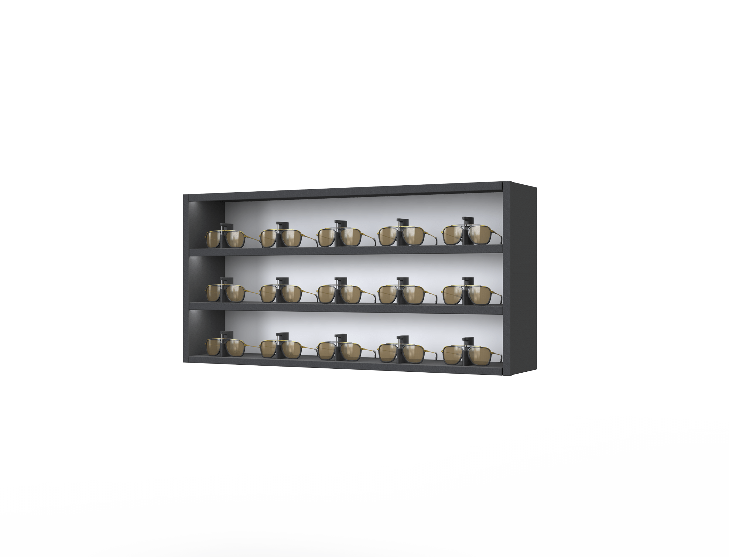 [CSR.3x5.BL-B.TW-S] Carré One mit abschließbaren LED-Stahlregalen (50cm (3 Regale), Schwarz, Schwarz (9005), Einzel)