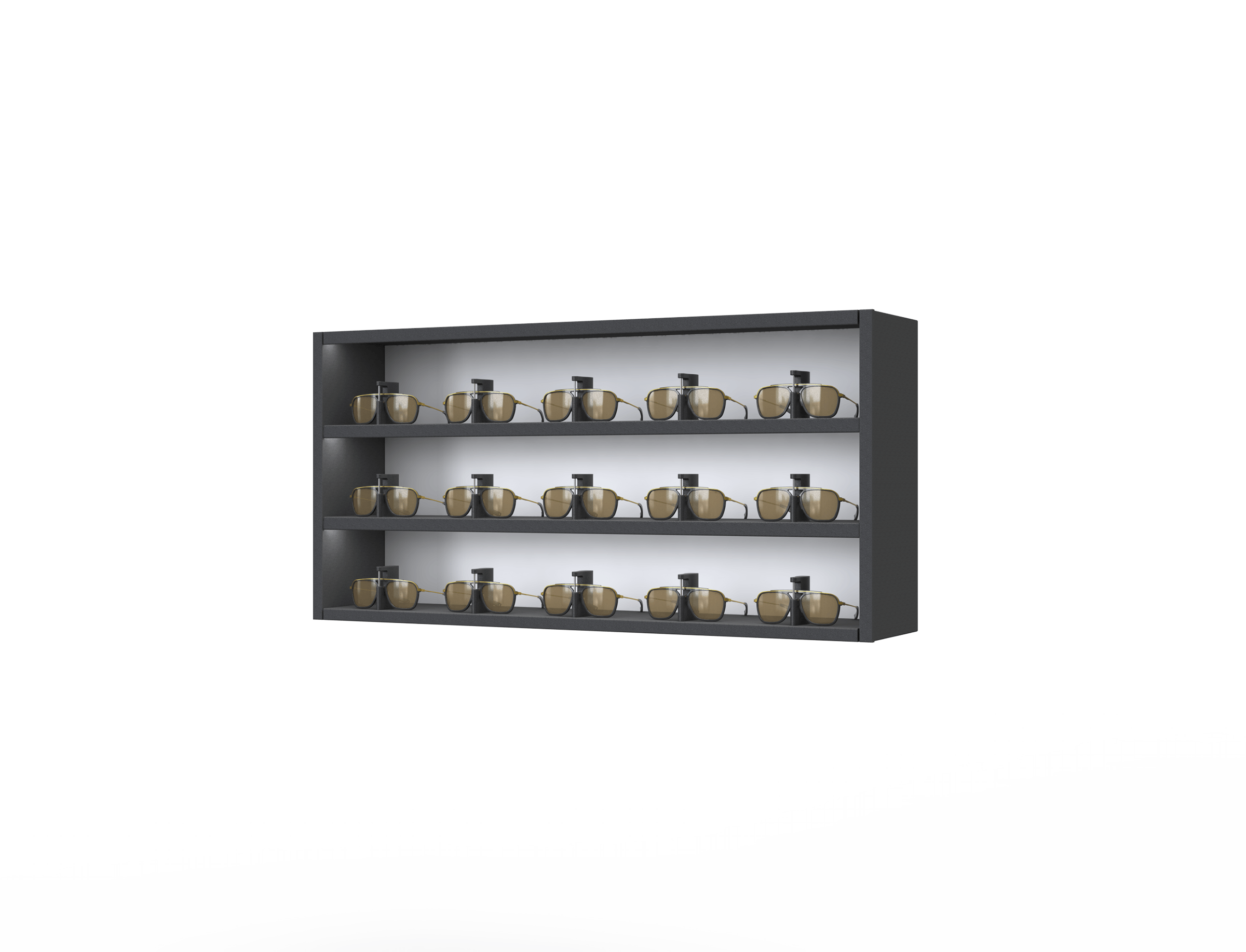 [CSR.3x5.BL-B.TW-S] Carré One with remote-lockable steel LED-shelves (50cm (3 shelves), Black, Black (9005), Single)
