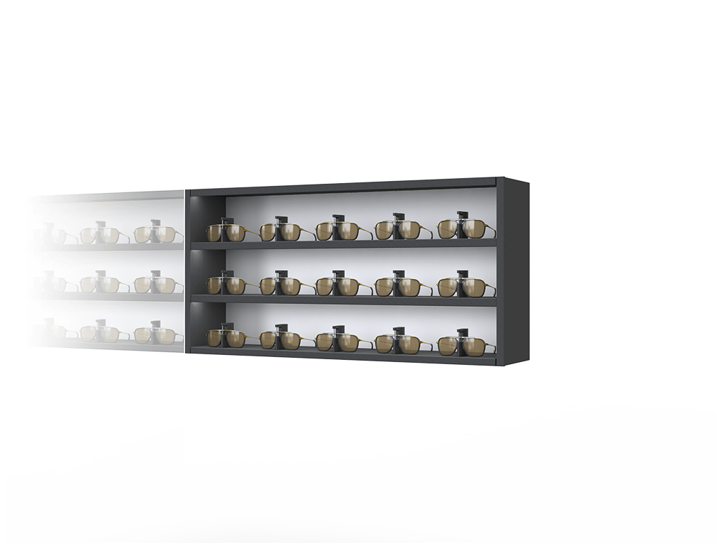 [CSR.3x5.BL-B.TW-R] Carré One with remote-lockable steel LED-shelves (50cm (3 shelves), Black, Black (9005), Right)
