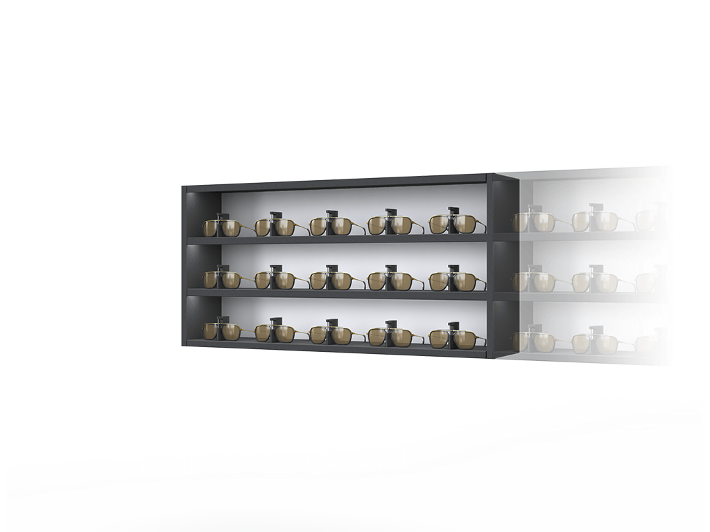 [CSR.3x5.BL-B.TW-L] Carré One with remote-lockable steel LED-shelves (50cm (3 shelves), Black, Black (9005), Left)