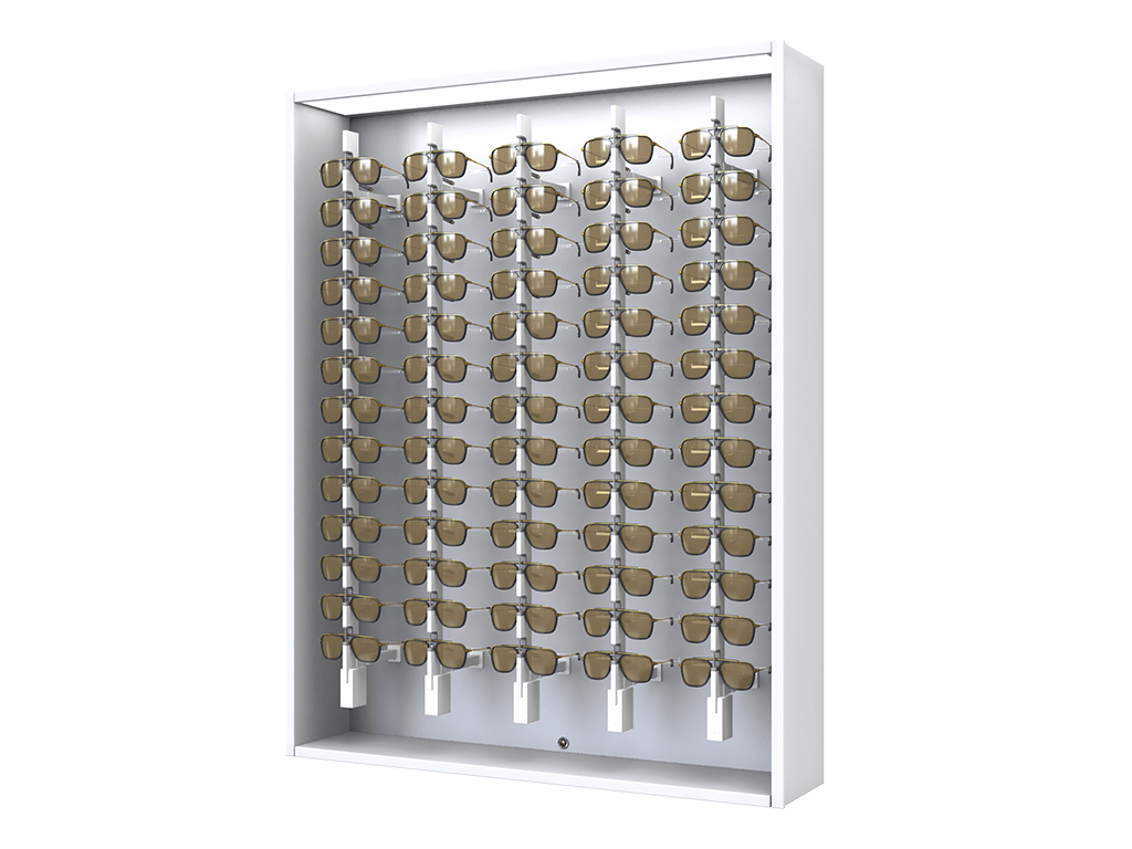 Sunglasses display with lockable rods